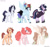 Size: 1280x1196 | Tagged: safe, artist:void-sommar, applejack, fluttershy, pinkie pie, rainbow dash, rarity, twilight sparkle, earth pony, pegasus, pony, unicorn, g4, alternate design, alternate hairstyle, braided pigtails, bubblegum, cloak, clothes, female, flower, flower in hair, food, gum, mane six, mare, missing cutie mark, simple background, white background