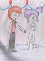 Size: 2169x2955 | Tagged: safe, artist:mexicangirl12, big macintosh, rarity, human, g4, alternate hairstyle, clothes, female, high res, holding hands, humanized, male, necktie, pants, ship:rarimac, shipping, straight, traditional art