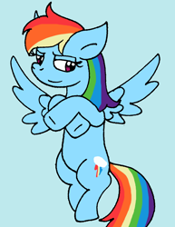 Size: 706x914 | Tagged: safe, artist:cmara, rainbow dash, pegasus, pony, g4, blue background, crossed arms, female, flying, mare, simple background, smiling, smirk, solo