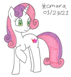 Size: 910x981 | Tagged: safe, artist:cmara, sweetie belle, pony, unicorn, g4, female, mare, older, older sweetie belle, raised hoof, simple background, solo, traditional art, white background