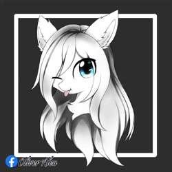 Size: 2000x2000 | Tagged: safe, artist:aleurajan, oc, oc only, earth pony, pony, :p, abstract background, bust, chest fluff, ear fluff, earth pony oc, eye clipping through hair, high res, one eye closed, solo, tongue out, wink