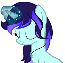 Size: 654x642 | Tagged: safe, artist:aquabright0219, oc, oc only, oc:aqua bright, pony, unicorn, bust, eyes closed, female, glowing horn, horn, jewelry, mare, necklace, simple background, solo, transparent background, unicorn oc