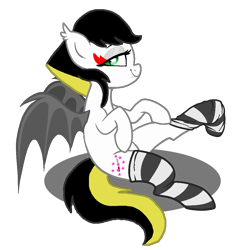 Size: 990x1062 | Tagged: safe, artist:lullabyprince, artist:small-brooke1998, bat pony, pony, base used, bedroom eyes, clothes, karai, looking at you, ponified, simple background, socks, solo, spread wings, striped socks, teenage mutant ninja turtles, tmnt 2012, transparent background, wings