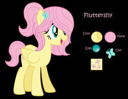 Size: 1792x1388 | Tagged: safe, artist:prismborealisdash, fluttershy, pegasus, pony, g4, alternate hairstyle, base used, black background, cutie mark, female, mare, reference sheet, simple background, solo