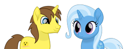 Size: 3000x1179 | Tagged: safe, artist:keronianniroro, trixie, oc, oc:grapefruit face, pony, unicorn, g4, canon x oc, duo, female, grapexie, looking at each other, male, movie accurate, shipping, straight, vector