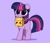 Size: 4096x3537 | Tagged: safe, artist:kittyrosie, twilight sparkle, pikachu, pony, unicorn, g4, blushing, cute, female, filly, filly twilight sparkle, heart eyes, lunchbox, mouth hold, pokémon, purple background, simple background, solo, twiabetes, unicorn twilight, wingding eyes, younger