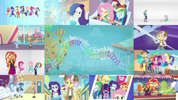 Size: 1974x1111 | Tagged: safe, edit, edited screencap, editor:quoterific, screencap, applejack, flam, fluttershy, golden hazel, pinkie pie, rainbow dash, rarity, roseluck, sandalwood, sci-twi, sunset shimmer, twilight sparkle, vignette valencia, equestria girls, equestria girls specials, g4, my little pony equestria girls: better together, my little pony equestria girls: rollercoaster of friendship, equestria land, geode of empathy, geode of fauna, geode of shielding, geode of sugar bombs, geode of super speed, geode of super strength, geode of telekinesis, humane five, humane seven, humane six, it's not about the parakeet, magical geodes, photo booth (song), ponied up, rageset shimmer, rarity peplum dress, transformation