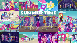 Size: 1974x1112 | Tagged: safe, edit, edited screencap, editor:quoterific, screencap, applejack, fluttershy, pinkie pie, rainbow dash, rarity, sci-twi, sunset shimmer, twilight sparkle, human, equestria girls, equestria girls specials, g4, i'm on a yacht, my little pony equestria girls: better together, my little pony equestria girls: forgotten friendship, my little pony equestria girls: spring breakdown, barefoot, beach, cap, clothes, crossed arms, feet, flutterfeet, glasses, hat, humane five, humane seven, humane six, looking at you, neon eg logo, open mouth, rarity is not amused, sandals, sci-twi is not amused, ship, swimsuit, unamused, wiggling toes