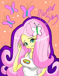Size: 720x931 | Tagged: source needed, safe, artist:snake-em, fluttershy, equestria girls, g4, breasts, busty fluttershy, camp everfree outfits, cute, shyabetes, simple background