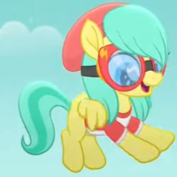 Size: 600x600 | Tagged: safe, screencap, barley barrel, pegasus, pony, g4, my little pony: rainbow roadtrip, cropped, female, filly, foal, goggles, solo