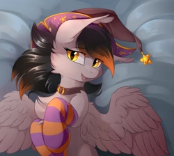 Size: 1900x1700 | Tagged: safe, artist:dreamweaverpony, oc, oc only, oc:crossfire, bat pony, hybrid, pegabat, pegasus, pony, clothes, collar, hat, socks, solo, striped socks