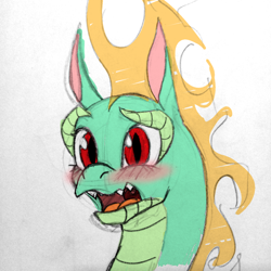 Size: 1200x1200 | Tagged: safe, artist:thescornfulreptilian, tianhuo (tfh), dragon, hybrid, longma, them's fightin' herds, blushing, bust, community related, cute, flustered, portrait, solo, tianhuaww