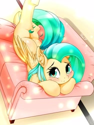 Size: 3000x4000 | Tagged: safe, artist:phoenixperegrine, oc, oc only, pegasus, pony, blushing, butt, couch, ear fluff, female, looking at you, mare, not fluttershy, plot, solo
