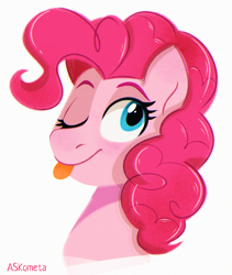 Size: 1600x1900 | Tagged: safe, artist:askometa, pinkie pie, earth pony, pony, g4, bust, one eye closed, portrait, simple background, solo, tongue out, white background, wink