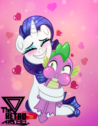 Size: 1600x2070 | Tagged: safe, artist:theretroart88, rarity, spike, dragon, pony, unicorn, g4, eyes closed, female, holiday, male, mare, puffy cheeks, ship:sparity, shipping, straight, valentine's day