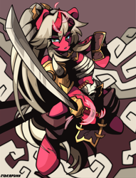 Size: 1909x2500 | Tagged: safe, artist:ciderpunk, oc, oni, original species, armor, katana, samurai, standing, sword, weapon