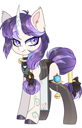 Size: 2300x3576 | Tagged: safe, artist:_spacemonkeyz_, oc, oc only, oc:rayne, pony, unicorn, bell, bow, clothes, genshin impact, high res, lipstick, solo