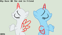 Size: 1280x720 | Tagged: safe, artist:bonbon9696, oc, oc only, alicorn, pony, g4, the end in friend, alicorn oc, bald, base, bust, crossed arms, duo, eyelashes, eyes closed, female, frown, gray background, horn, mare, simple background, wings