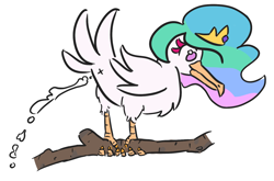 Size: 1334x883 | Tagged: safe, artist:threetwotwo32232, princess celestia, bird, g4, anus, guano, not salmon, nudity, pooping, simplistic cloaca, solo, species swap, wat, why