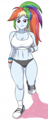 Size: 768x1968 | Tagged: safe, artist:sumin6301, rainbow dash, equestria girls, g4, breasts, busty rainbow dash, clothes, converse, legs, muscles, shoes, socks, solo, wristband