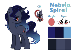 Size: 1703x1227 | Tagged: safe, artist:stellamoonshineyt, oc, oc only, oc:nebula spiral, pony, unicorn, female, mare, offspring, parent:king sombra, parent:princess luna, parents:lumbra, reference sheet, simple background, solo, transparent background