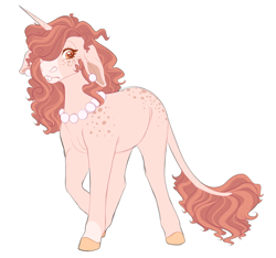 Size: 1600x1500 | Tagged: safe, artist:uunicornicc, oc, oc only, pony, unicorn, body freckles, female, freckles, leonine tail, mare, offspring, parent:hayseed turnip truck, parent:rarity, parents:rariseed, simple background, solo, white background