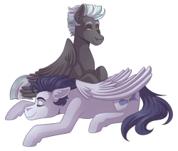 Size: 3300x2800 | Tagged: safe, artist:monnarcha, soarin', thunderlane, pegasus, pony, g4, duo, gay, high res, lying down, male, massage, prone, shipping, simple background, soarilane, stallion, transparent background
