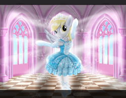 Size: 1600x1239 | Tagged: safe, artist:avchonline, derpy hooves, pegasus, pony, semi-anthro, g4, arm hooves, ballerina, ballet, ballet slippers, beautiful, bipedal, canterlot royal ballet academy, clothes, derparina, female, gloves, happy, jewelry, long gloves, mare, smiling, tiara, tights, tutu