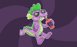 Size: 1988x1198 | Tagged: safe, artist:necromarecy, spike, dragon, g4, drink, drinking straw, smiling, solo, thumbs up