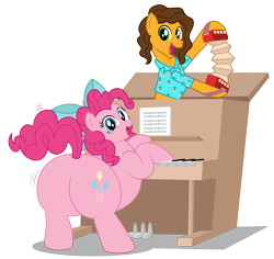 Size: 3058x2882 | Tagged: safe, artist:aleximusprime, cheese sandwich, pinkie pie, earth pony, pony, g4, accordion, balloonbutt, butt, butt shake, fat, female, high res, male, mare, musical instrument, piano, plot, pudgy pie, ship:cheesepie, shipping, simple background, stallion, straight, transparent background