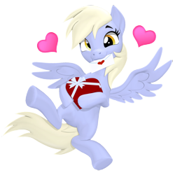 Size: 2160x2160 | Tagged: safe, artist:owlpirate, derpy hooves, pegasus, pony, g4, 3d, box, chocolate, cute, derpabetes, floating heart, food, heart, high res, holiday, letter, mouth hold, simple background, source filmmaker, transparent background, valentine's day