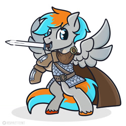 Size: 1280x1280 | Tagged: safe, artist:redpalette, oc, oc:shade flash, pegasus, pony, armor, cape, clothes, dungeons and dragons, male, pegasus oc, roleplay, smiling, stallion, standing, sword, weapon, wings