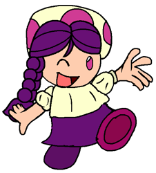 Size: 541x598 | Tagged: safe, artist:tonytoad52, boysenberry, anthro, g4, blouse, boysenbetes, clothes, cute, excited, female, happy, one eye closed, open mouth, pink shoe, purple shoe, shirt, shoes, simple background, skirt, solo, super mario bros., toadette, toadified, triple berry, white background