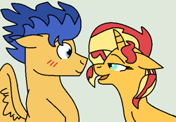 Size: 547x379 | Tagged: safe, artist:jadeharmony, flash sentry, sunset shimmer, pony, unicorn, g4, female, male, ship:flashimmer, shipping, straight