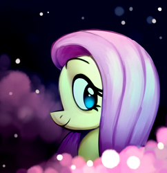 Size: 1190x1230 | Tagged: safe, artist:leynovi, fluttershy, pony, g4, abstract background, bust, colored pupils, cute, daaaaaaaaaaaw, female, looking at you, mare, portrait, profile, shyabetes, smiling, solo