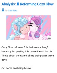 Size: 717x926 | Tagged: safe, artist:lilith1light, cozy glow, princess flurry heart, alicorn, pegasus, pony, equestria daily, g4, a better ending for cozy, female, lesbian, misspelling, sethisto, ship:cozyheart, shipping, text