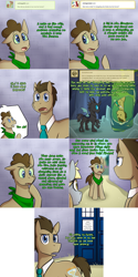 Size: 1502x3006 | Tagged: safe, artist:llamas_kings, derpy hooves, doctor whooves, time turner, oc, oc:tantamount, changeling, earth pony, pegasus, pony, lovestruck derpy, tantamount time turner, g4, the return of queen chrysalis, blue eyes, changeling oc, disguise, disguised changeling, doctor who, earth pony oc, eyes open, female, green sclera, male, male oc, mare, pony oc, stallion, tardis, the doctor