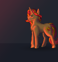 Size: 3000x3200 | Tagged: safe, artist:applejackofalltrades, sunset shimmer, pony, unicorn, g4, frown, high res, lighting, side view, simple background, solo