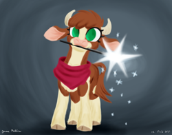 Size: 1400x1100 | Tagged: safe, artist:rockhoppr3, arizona (tfh), cow, them's fightin' herds, cloven hooves, community related, mouth hold, neckerchief, solo, sparkler (firework), year of the ox