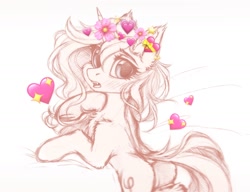 Size: 1300x1000 | Tagged: safe, artist:vird-gi, oc, oc only, pony, unicorn, butt, chest fluff, crown, heart, jewelry, looking at you, looking back, plot, regalia, sketch, solo