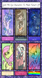 Size: 1103x2048 | Tagged: safe, artist:aquabright0219, fluttershy, princess flurry heart, princess luna, rainbow dash, alicorn, demon, human, pegasus, pony, g4, :d, charlie magne, crossover, cute, female, filly, flower, food fantasy, hazbin hotel, hellaverse, hellborn, horn, jewelry, mare, open mouth, princess, princess of hell, raised hoof, shyabetes, six fanarts, smiling, that's entertainment, tiara, wings