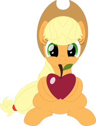 Size: 2702x3561 | Tagged: safe, artist:porygon2z, applejack, earth pony, pony, g4, apple, applejack's hat, cowboy hat, cute, female, food, hat, high res, jackabetes, looking at you, simple background, solo, transparent background, vector