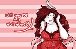 Size: 4096x2650 | Tagged: safe, artist:mscolorsplash, oc, oc only, oc:color splash, pegasus, anthro, anthro oc, breasts, busty oc, cleavage, clothes, dress, eyes closed, female, holiday, solo, talking to viewer, valentine's day