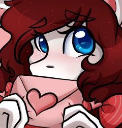 Size: 3168x3300 | Tagged: safe, artist:mscolorsplash, oc, oc only, oc:color splash, pegasus, anthro, anthro oc, blushing, close-up, envelope, female, heart, high res, holiday, solo, valentine, valentine's day