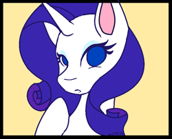 Size: 760x614 | Tagged: safe, artist:mscolorsplash, rarity, pony, unicorn, g4, bust, colored, female, flat colors, mare, no pupils, simple background, solo, yellow background