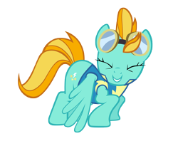 Size: 8821x7000 | Tagged: safe, artist:tardifice, lightning dust, pegasus, pony, g4, absurd resolution, clothes, eyes closed, female, goggles, mare, simple background, smiling, solo, transparent background, uniform, vector, wing hole, wonderbolt trainee uniform