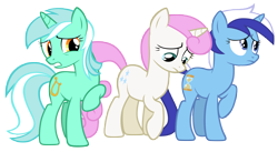 Size: 12800x7000 | Tagged: safe, artist:tardifice, lyra heartstrings, minuette, twinkleshine, pony, unicorn, g4, disgusted, female, mare, raised hoof, simple background, transparent background, vector
