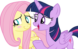 Size: 1600x1022 | Tagged: safe, artist:traveleraoi, fluttershy, twilight sparkle, alicorn, pony, g4, it ain't easy being breezies, blushing, cute, duo, shyabetes, simple background, transparent background, twiabetes, twilight sparkle (alicorn), vector