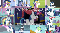 Size: 1975x1112 | Tagged: safe, edit, edited screencap, editor:quoterific, screencap, bon bon, cherry cola, cherry fizzy, doctor whooves, eclair créme, jangles, north star, orion, ruby armor, shining armor, shooting star (character), spring melody, sprinkle medley, star gazer, sweetie drops, teal crescent, time turner, twilight sparkle, alicorn, pony, unicorn, a canterlot wedding, a flurry of emotions, best gift ever, equestria games (episode), g4, games ponies play, magical mystery cure, once upon a zeppelin, sparkle's seven, the beginning of the end, the crystal empire, the crystalling, the times they are a changeling, twilight's kingdom, angry, armor, cap, crown, crystal guard, crystal guard armor, duo, element of magic, female, glowing horn, gritted teeth, hat, horn, jewelry, laser, magic, magic aura, male, motion sickness, open mouth, regalia, royal guard, running, stallion, teeth, throne room