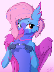 Size: 1500x2000 | Tagged: safe, artist:wolfypon, oc, oc only, hippogriff, female, shy, solo